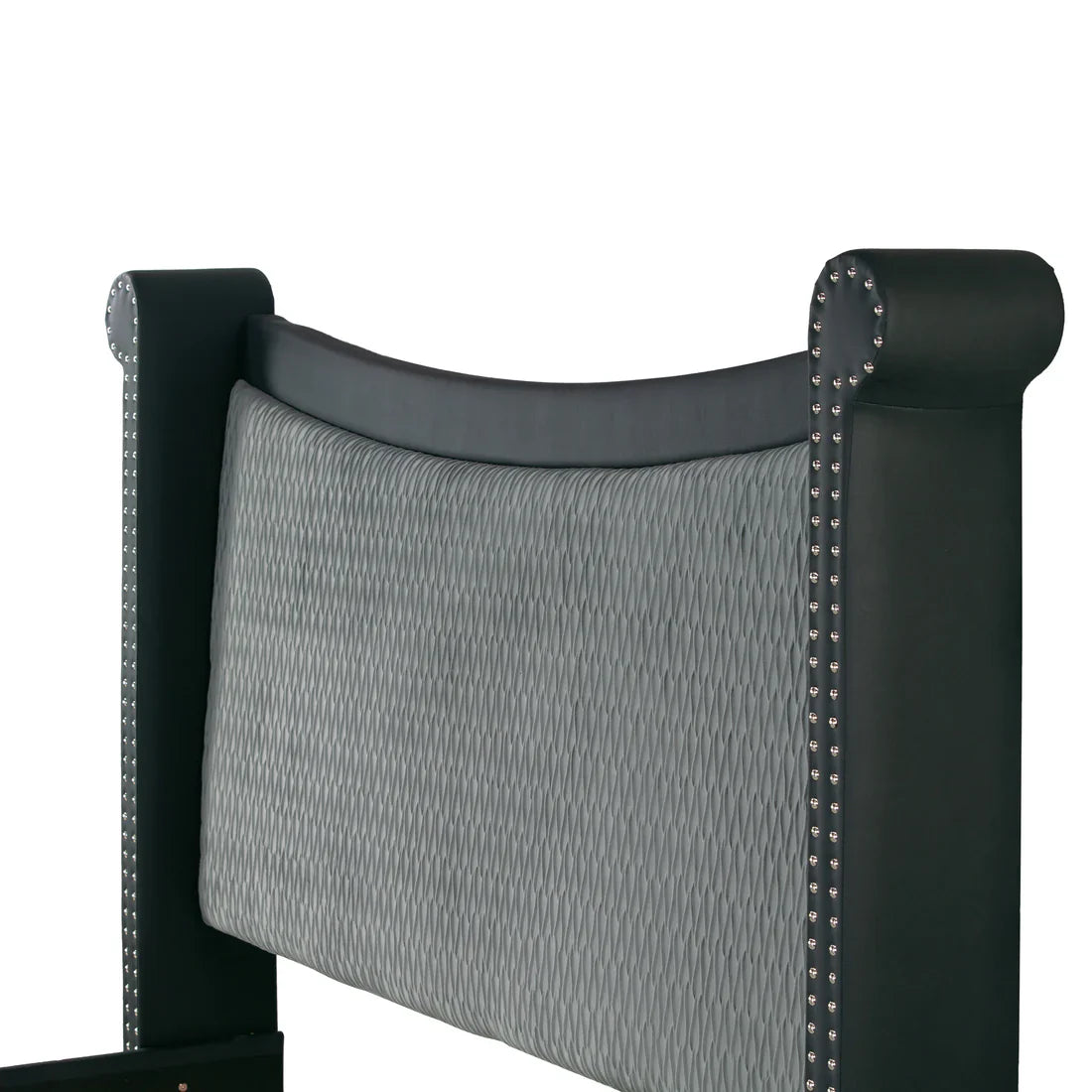 Black Upholstered Queen Bed with Nail Heads