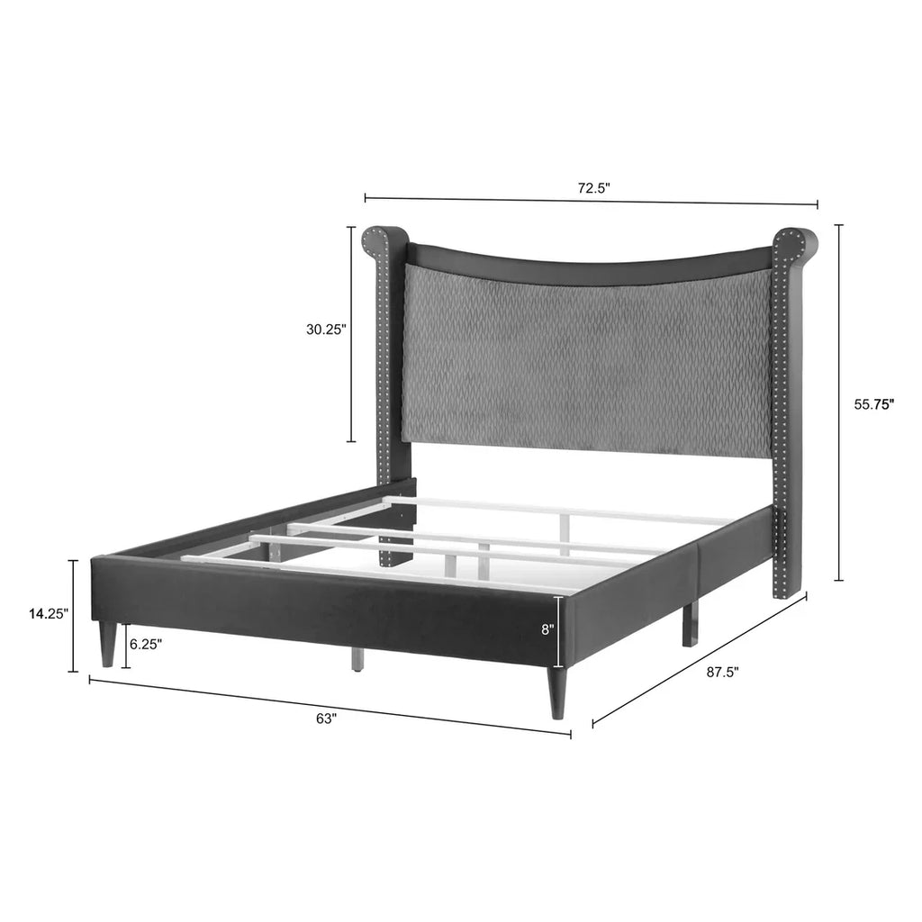 Black Upholstered Queen Bed with Nail Heads