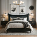 Black Upholstered Queen Bed with Nail Heads