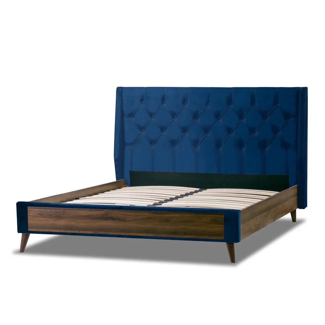 Arlo Navy Blue Velvet King Bed with Wings