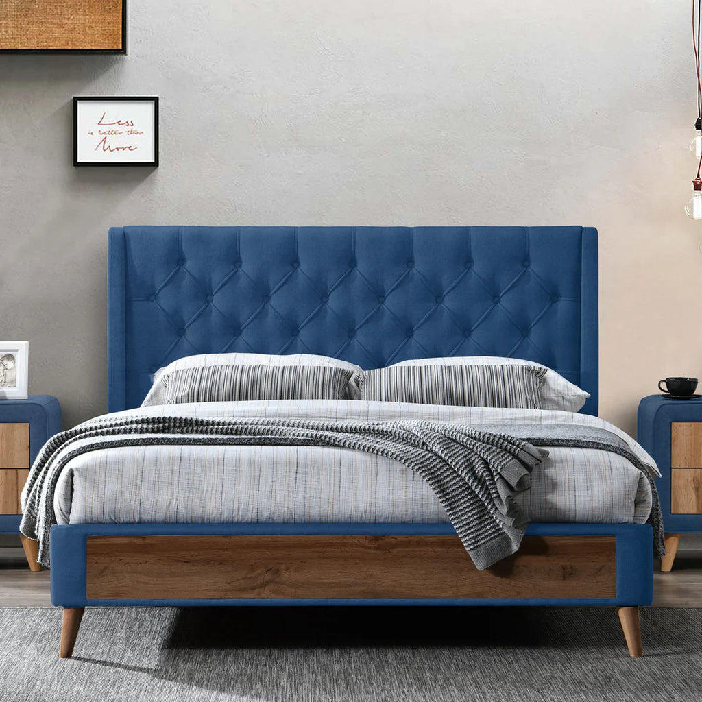 Arlo Navy Blue Velvet King Bed with Wings