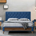 Arlo Navy Blue Velvet King Bed with Wings