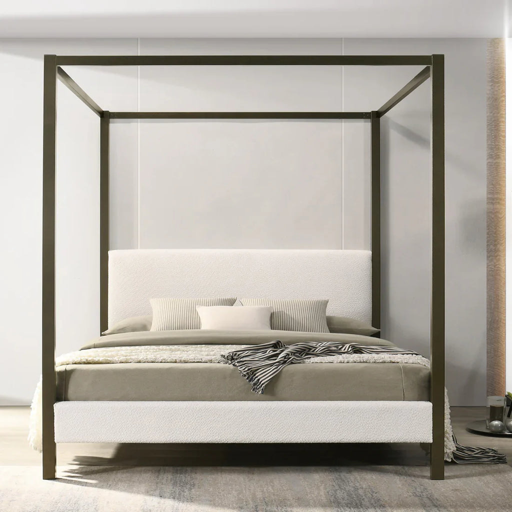 Beecher White Boucle Canopy King Bed