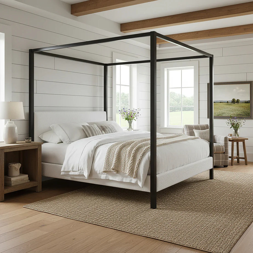 Beecher White Boucle Canopy King Bed