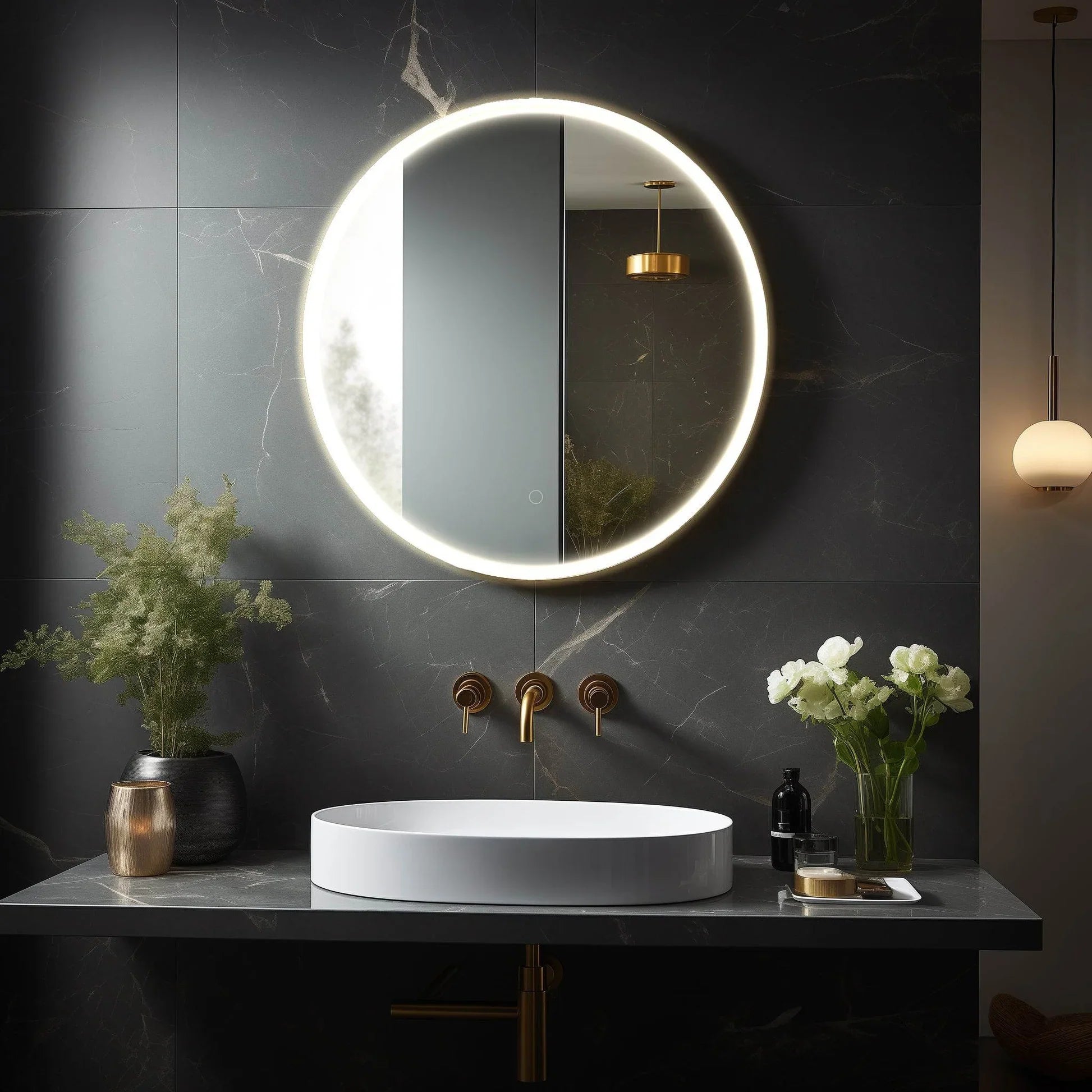 Onyx Round Frameless LED Mirror with Defogger