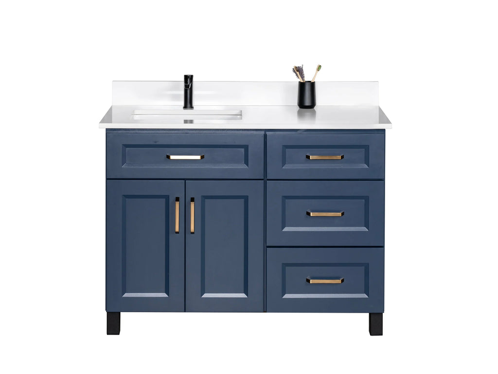 Offset Bathroom Vanity in Blue with Legs
