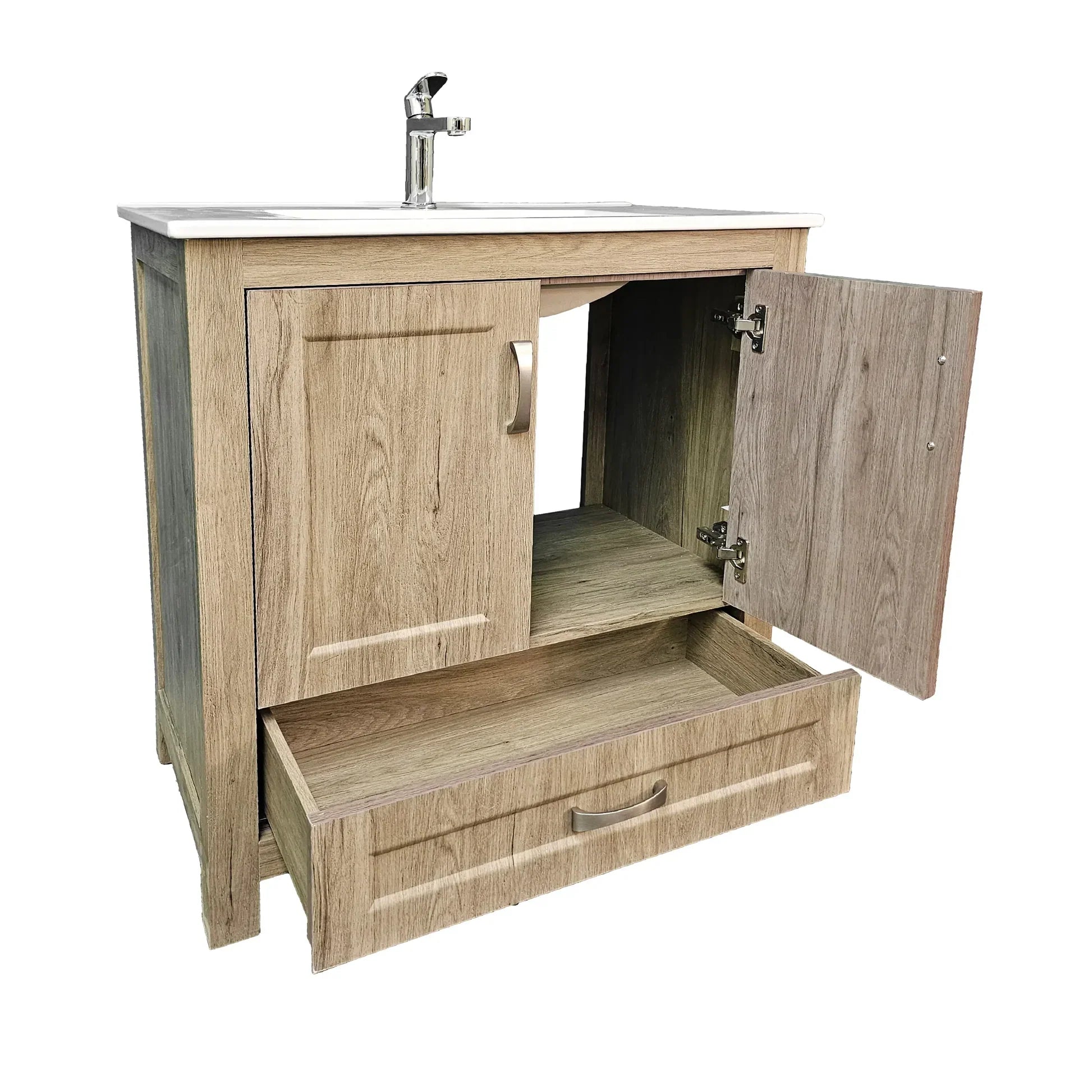 Livorno Vanity with White Ceramic Vanity Top in Woodgrain Finish