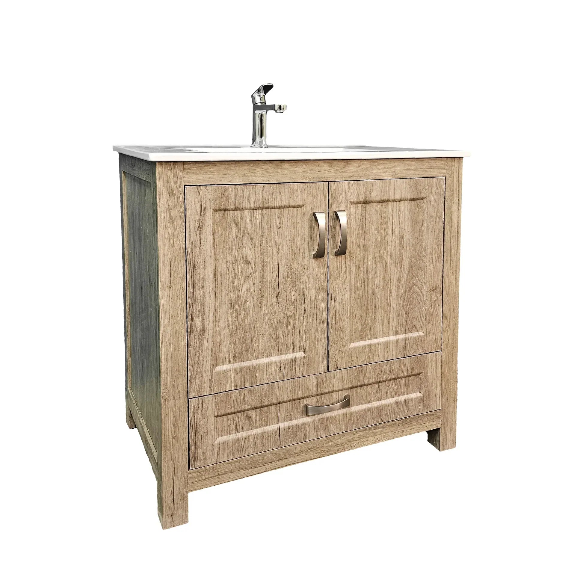Livorno Vanity with White Ceramic Vanity Top in Woodgrain Finish