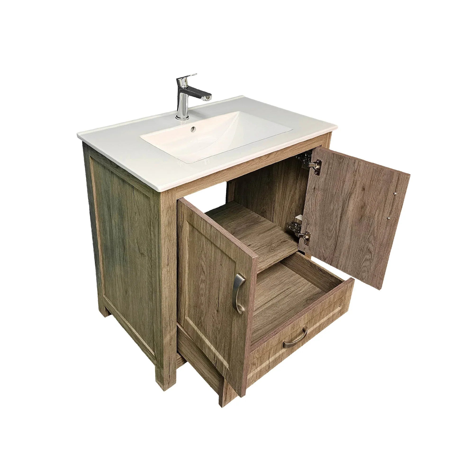 Livorno Vanity with White Ceramic Vanity Top in Woodgrain Finish
