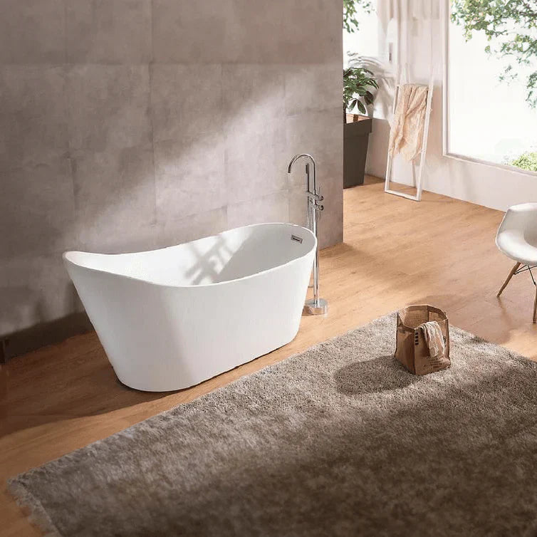 Acrylic Curved Flatbottom Bathtub in Glossy White