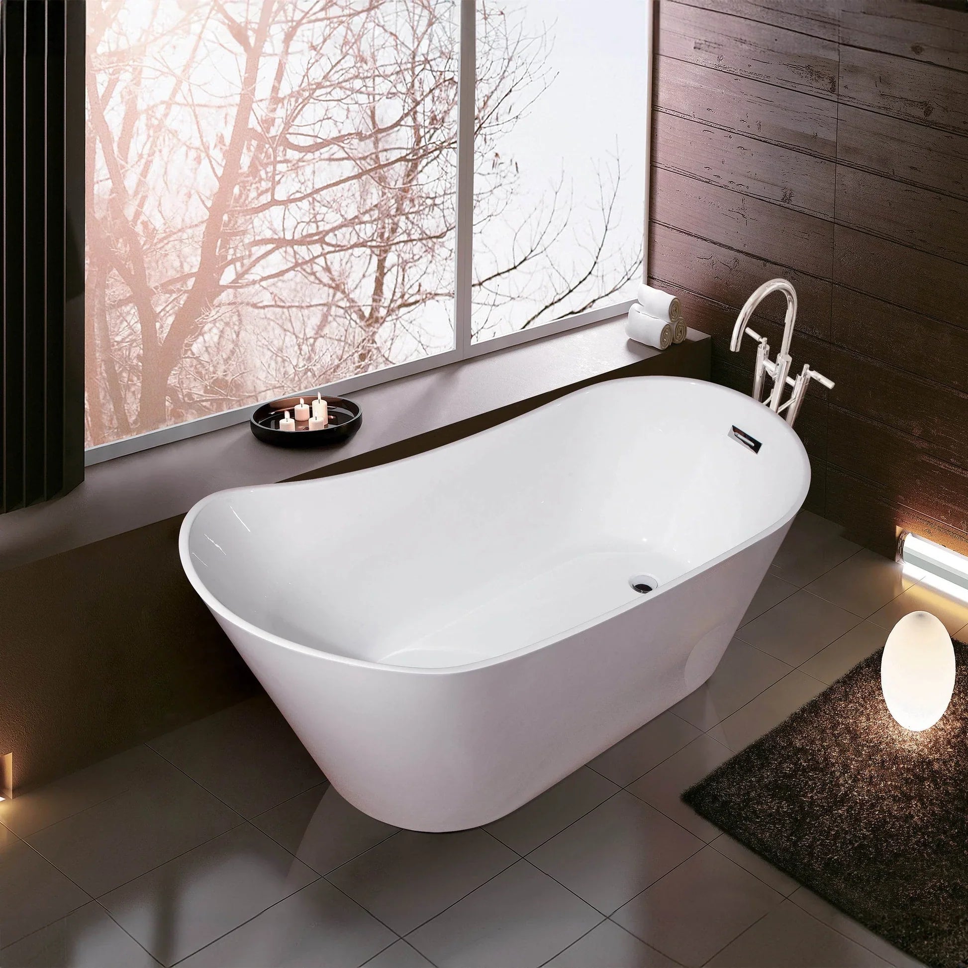 Acrylic Curved Flatbottom Bathtub in Glossy White