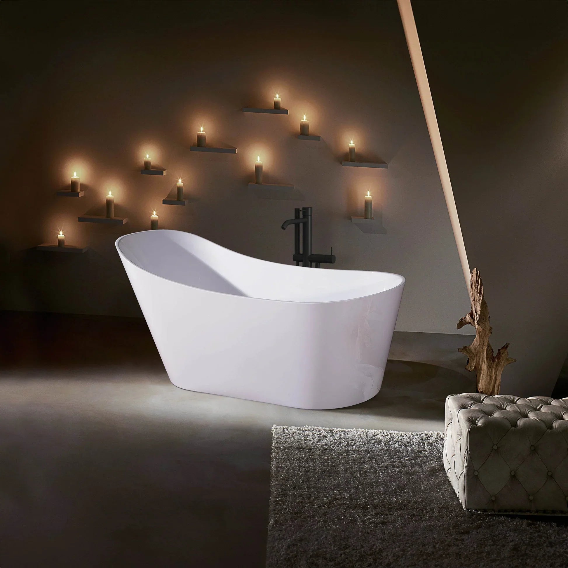 Acrylic Curved Flatbottom Bathtub in Glossy White