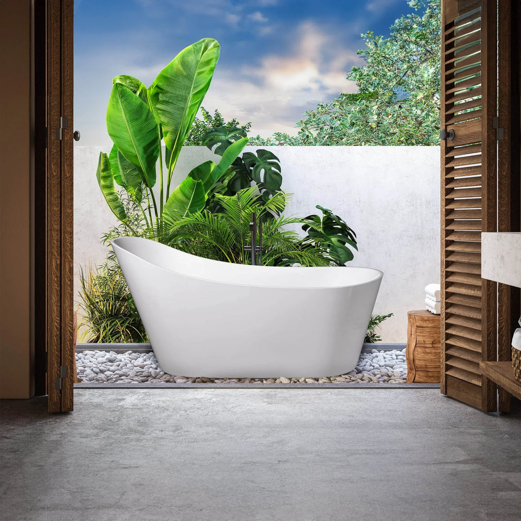 Acrylic Curved Flatbottom Bathtub in Glossy White