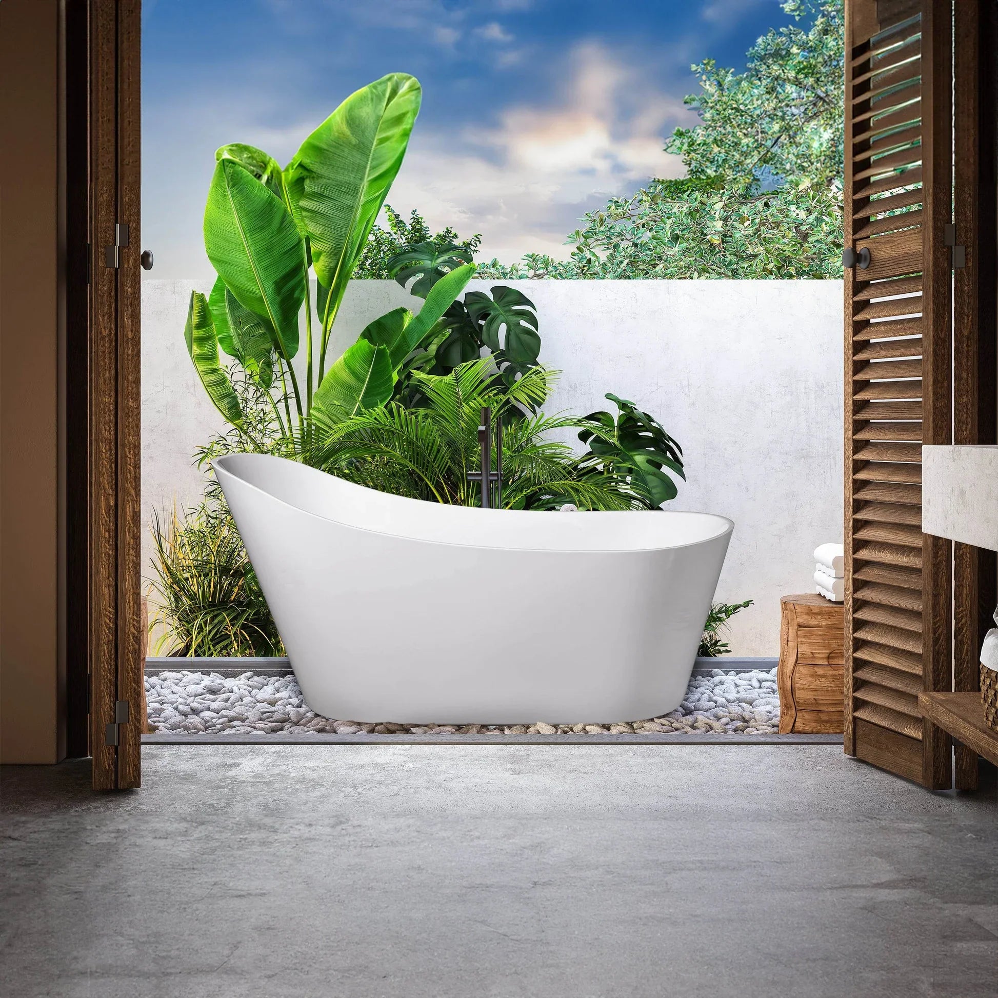Acrylic Curved Flatbottom Bathtub in Glossy White