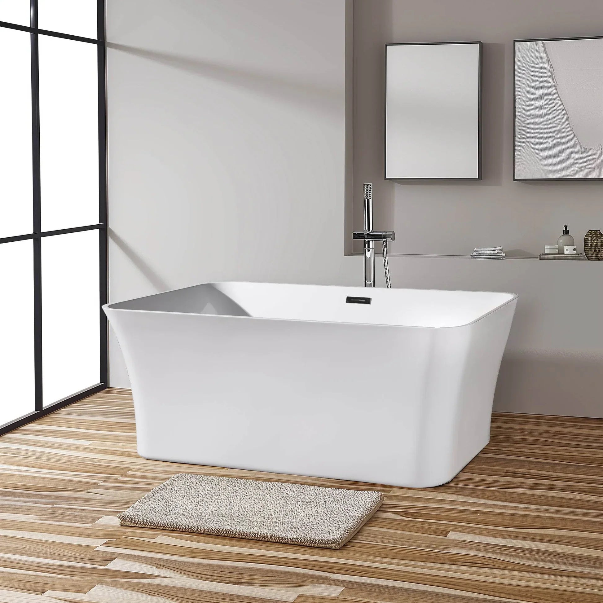 Acrylic Rectangular Flatbottom Bathtub in Glossy White