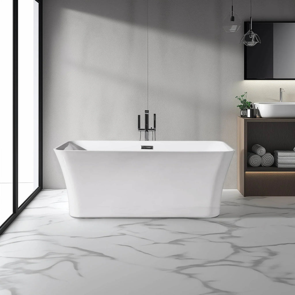 Acrylic Rectangular Flatbottom Bathtub in Glossy White