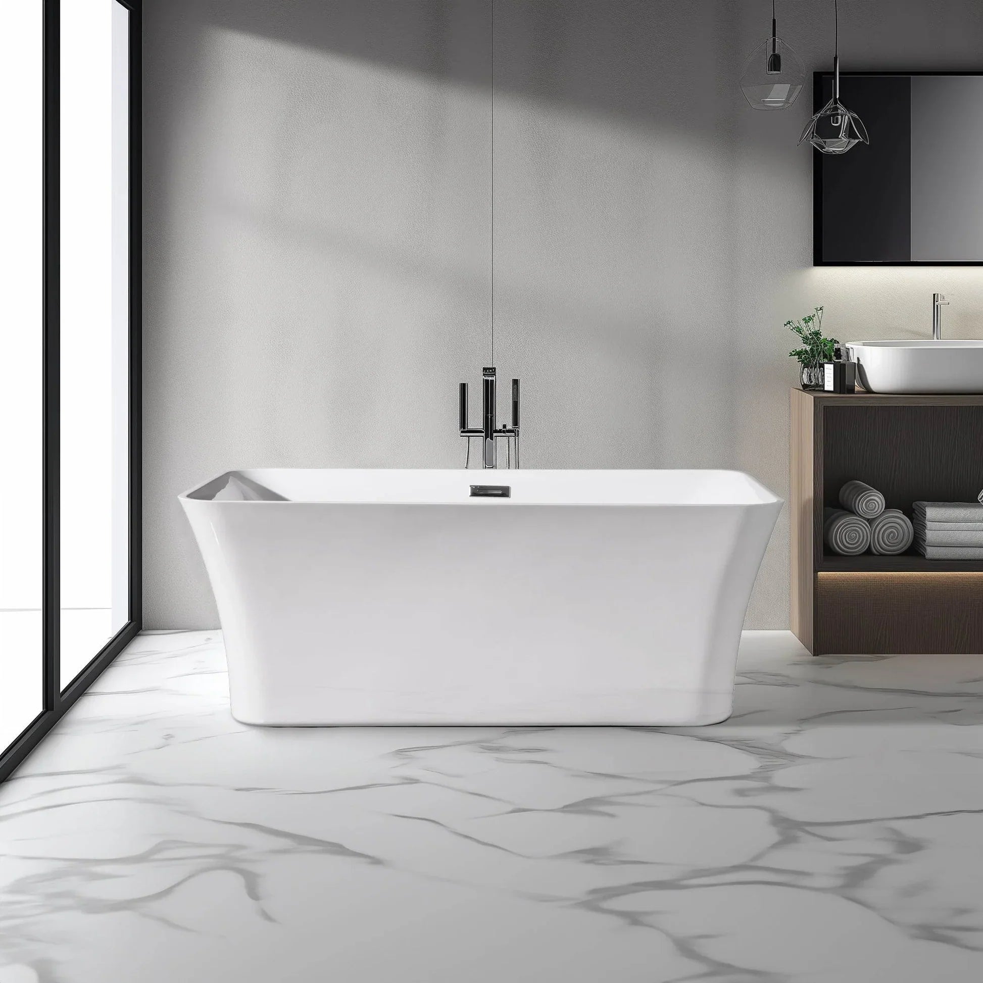 Acrylic Rectangular Flatbottom Bathtub in Glossy White