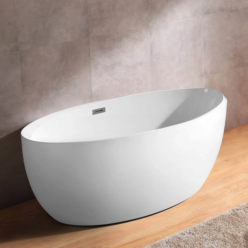 Acrylic Flatbottom Oval Bathtub in Glossy White