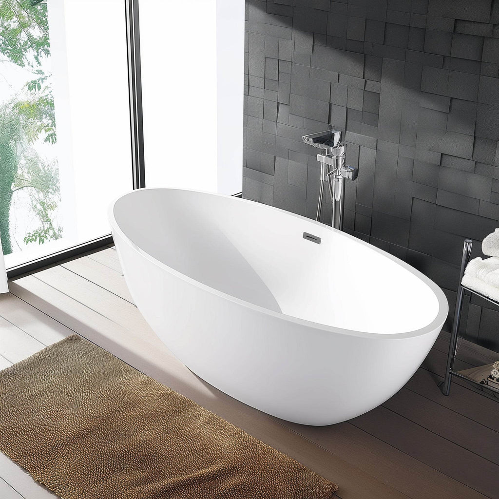 Acrylic Flatbottom Oval Bathtub in Glossy White