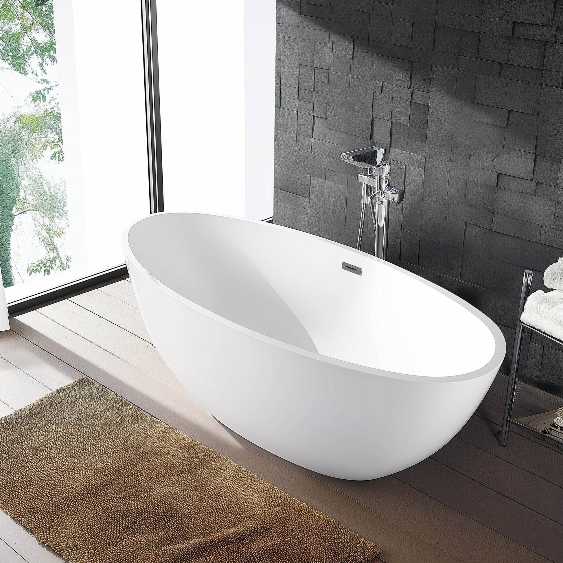 Acrylic Flatbottom Oval Bathtub in Glossy White
