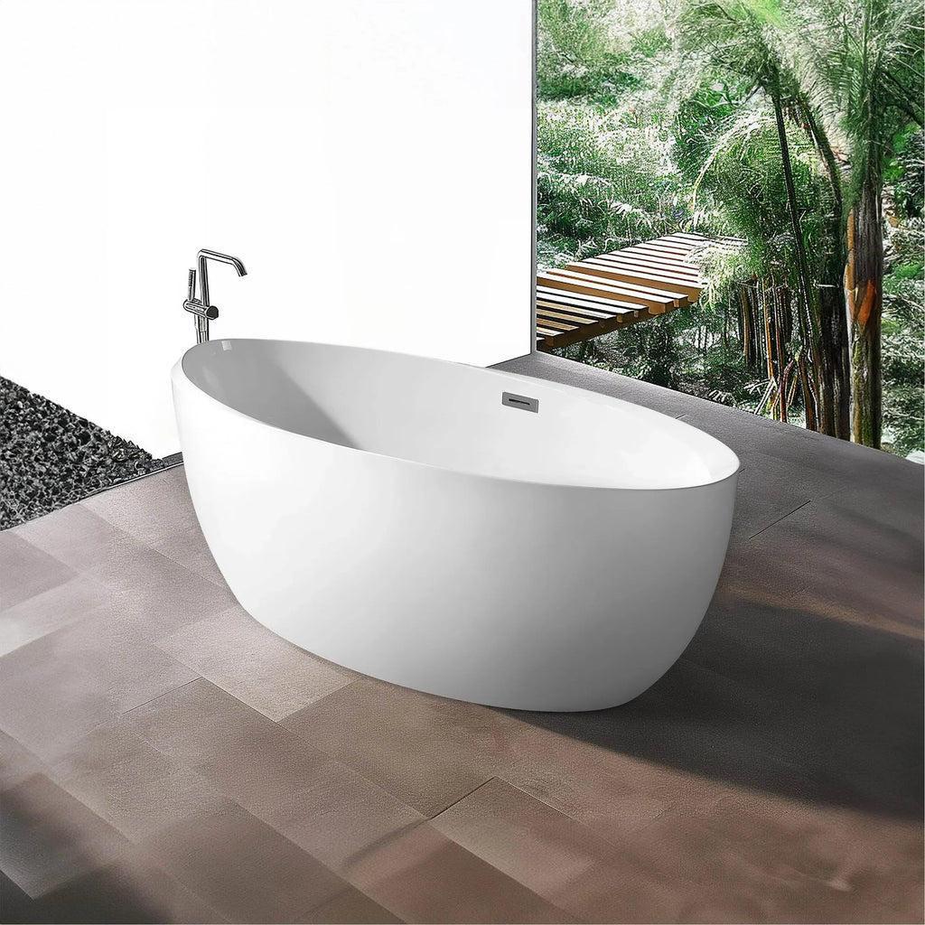 Acrylic Flatbottom Oval Bathtub in Glossy White