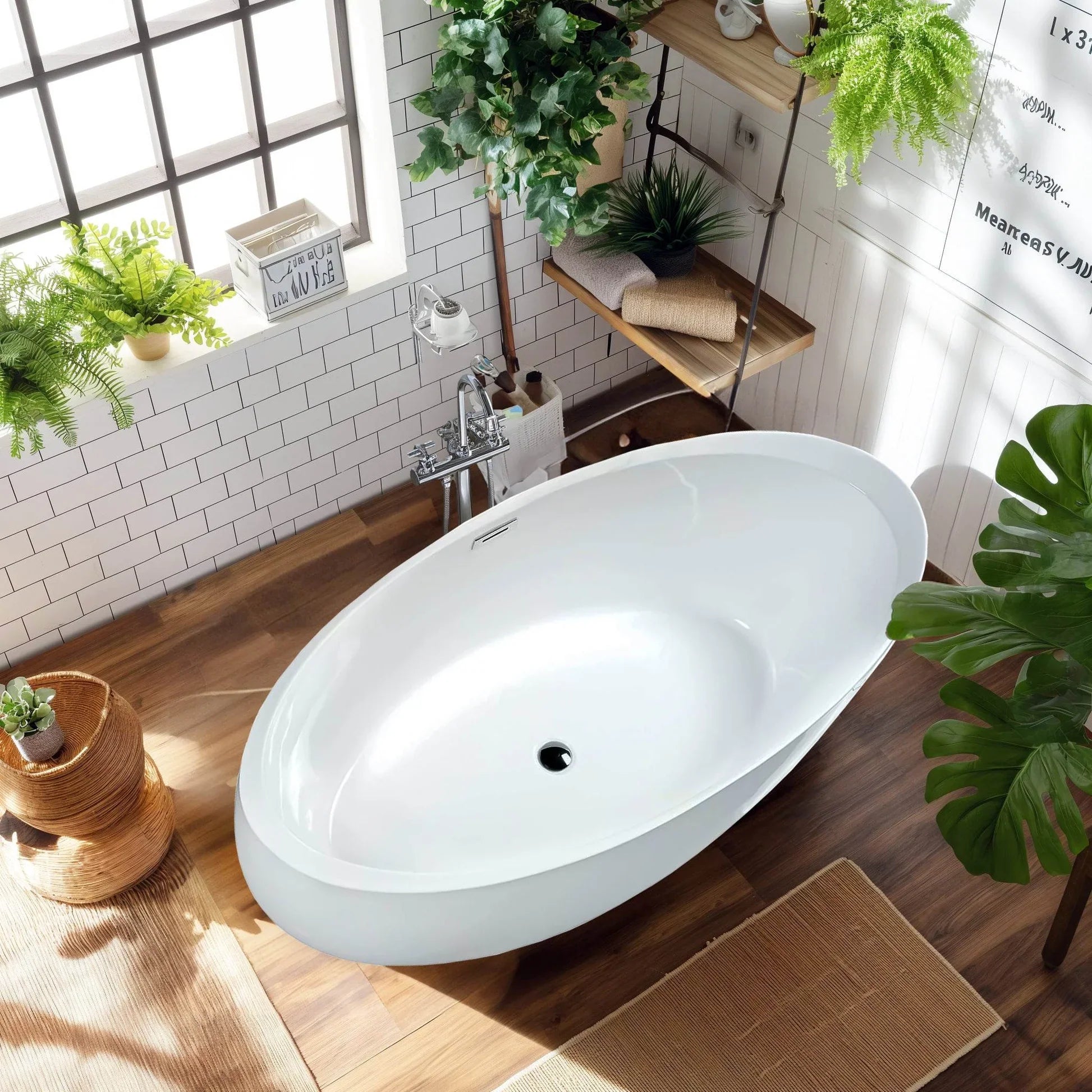 Acrylic Flatbottom Oval Bathtub in Glossy White