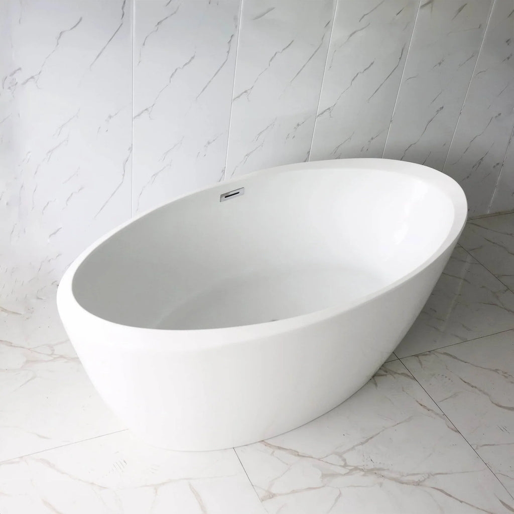 Acrylic Flatbottom Oval Bathtub in Glossy White