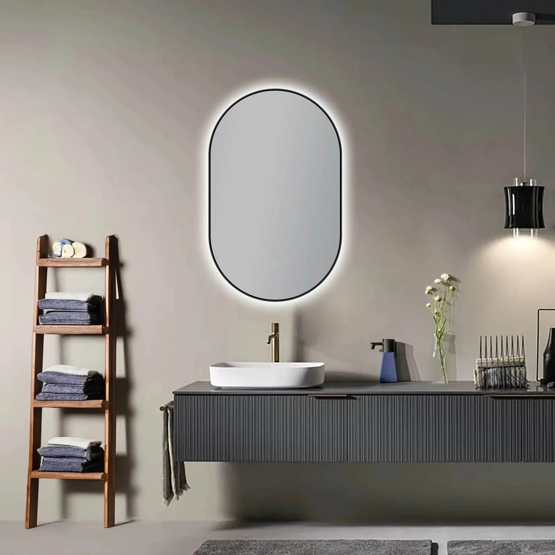 Lighted Bathroom Mirror with Dimmer & Defogger in Black