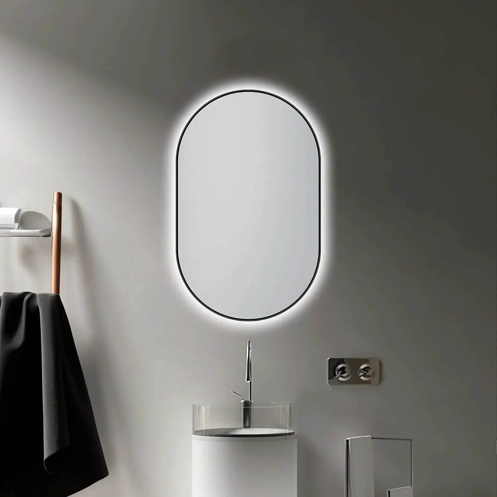 Lighted Bathroom Mirror with Dimmer & Defogger in Black
