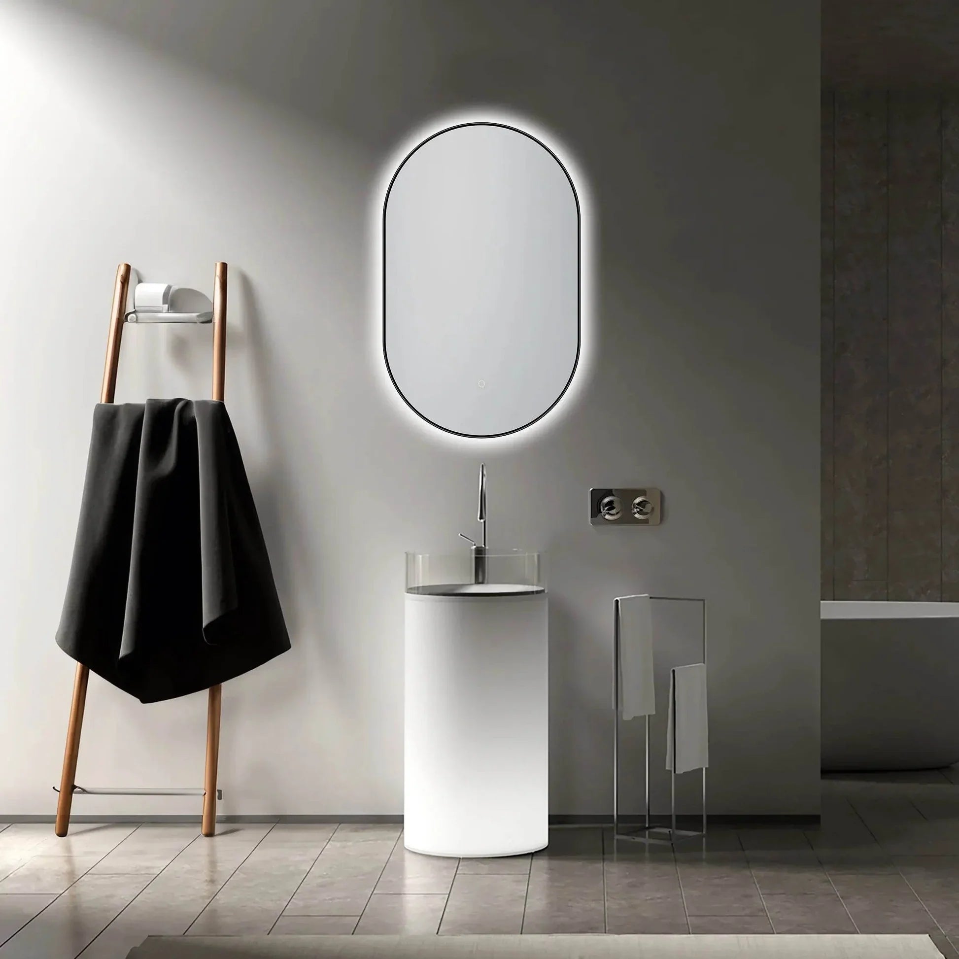 Lighted Bathroom Mirror with Dimmer & Defogger in Black