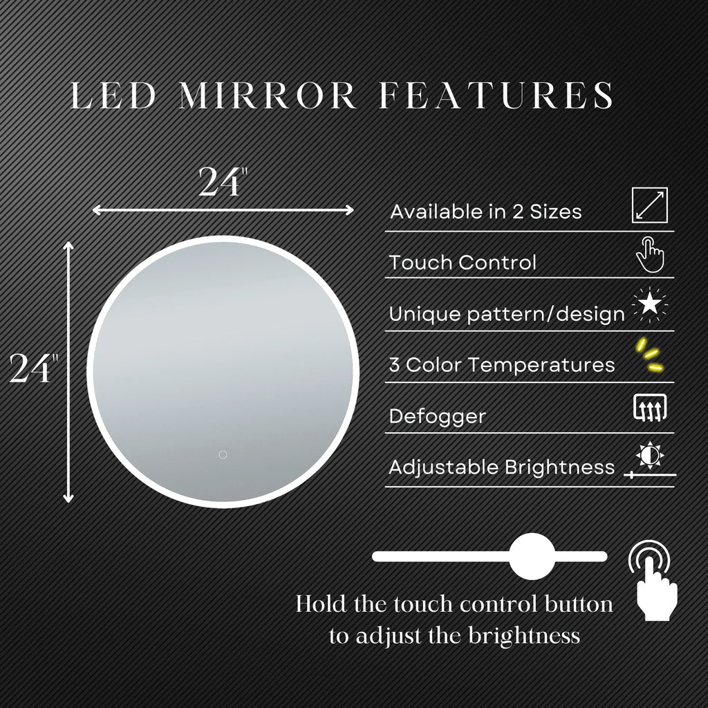 Onyx Round Frameless LED Mirror with Defogger