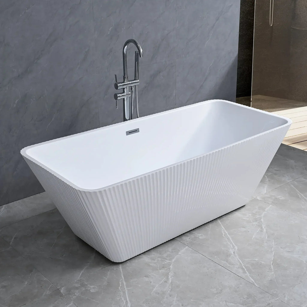White Fluted Freestanding Acrylic Bathtub