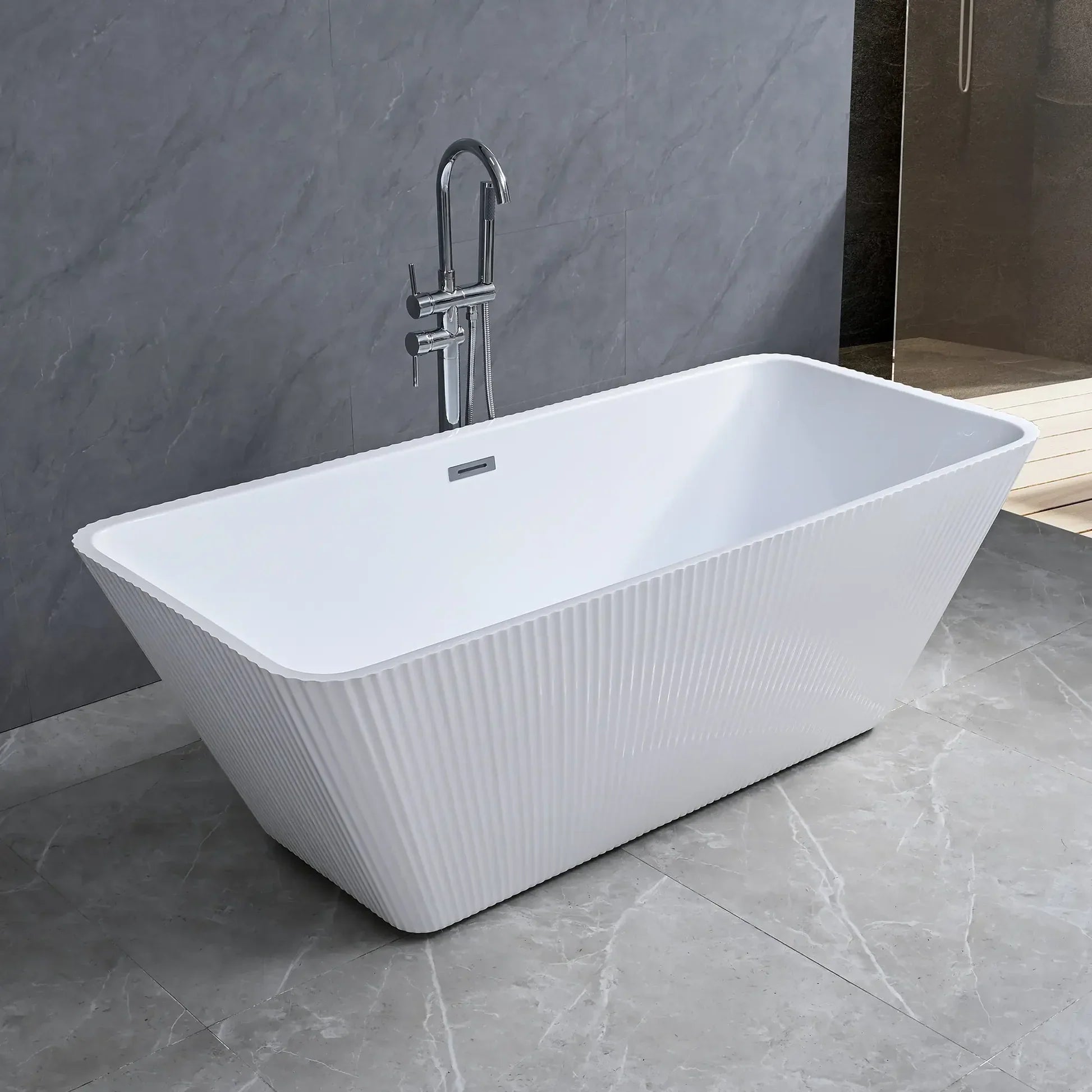 White Fluted Freestanding Acrylic Bathtub
