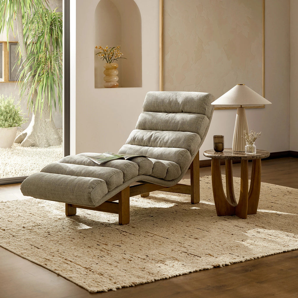 Bohemia Style Chaise Lounge Chair In Grey & Brown