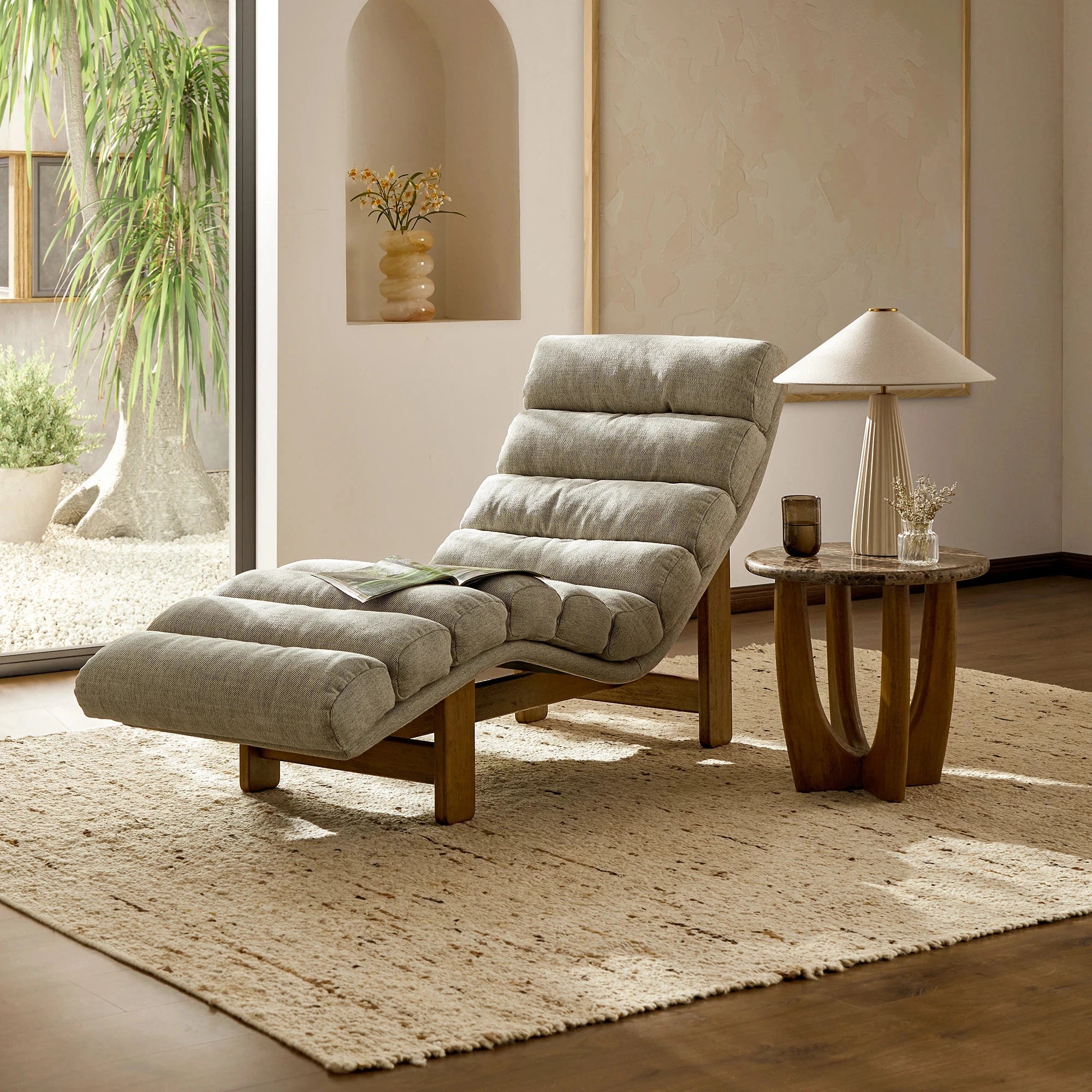 Bohemia Style Chaise Lounge Chair In Grey & Brown
