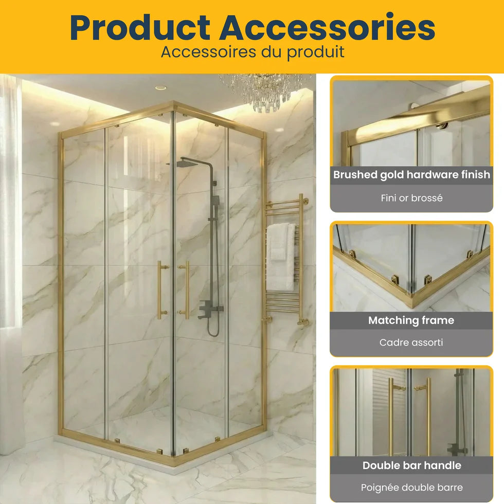 Brushed Gold Reversible Corner Sliding Shower Door
