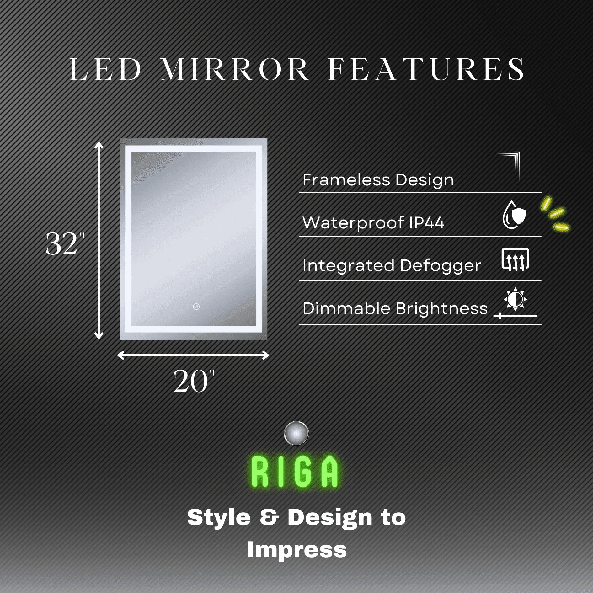 Riga LED Mirror w/ Dimmer & Defogger