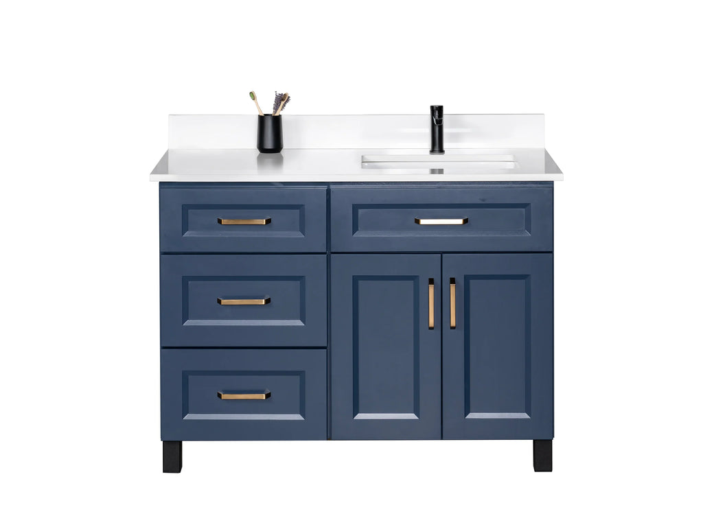 Offset Bathroom Vanity in Blue with Legs