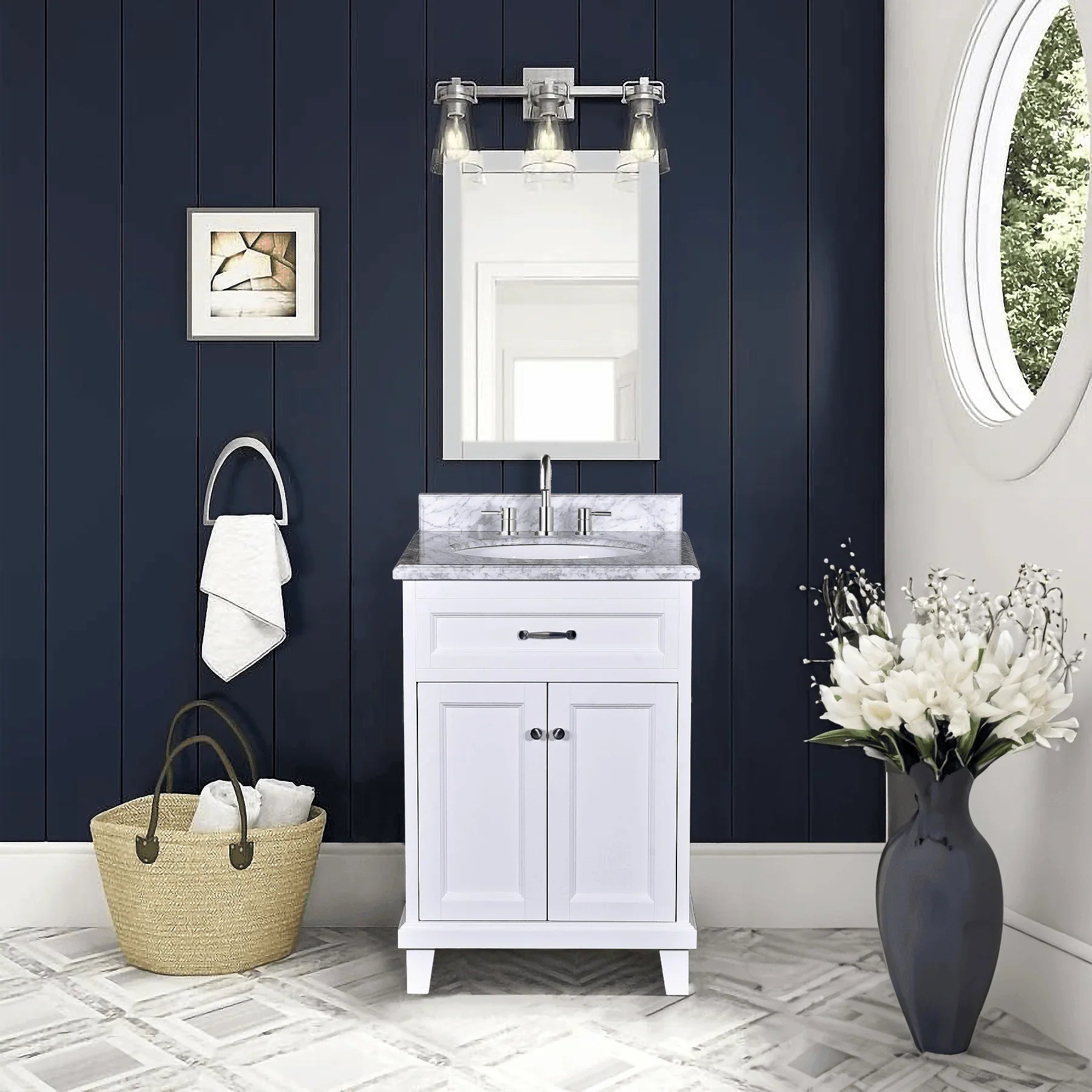 Bathroom Vanity in White with Solid Wood