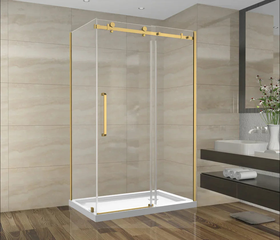 Brushed Gold Reversible Sliding Shower Door
