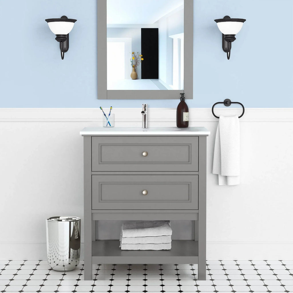 Vanity In Gray With Ceramic Vanity Top