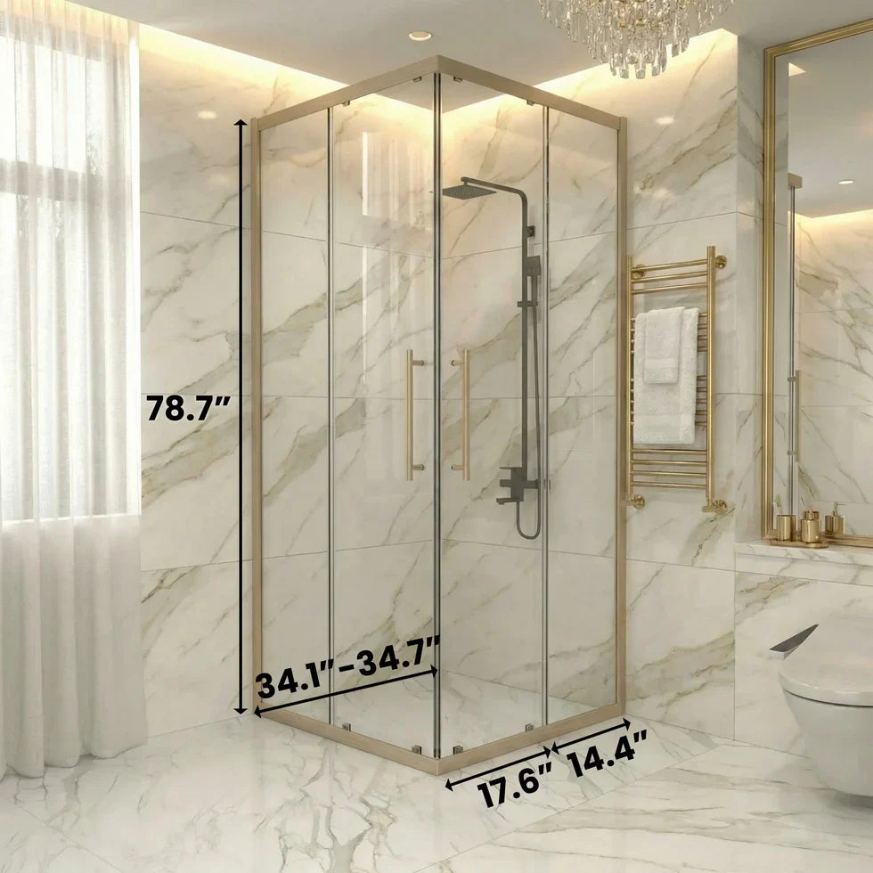 Brushed Gold Reversible Corner Sliding Shower Door