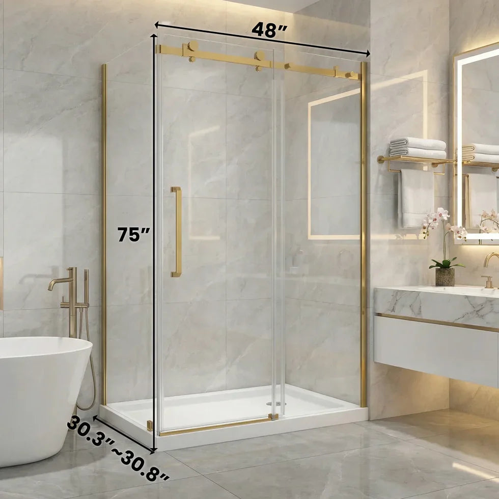 Brushed Gold Reversible Sliding Shower Door
