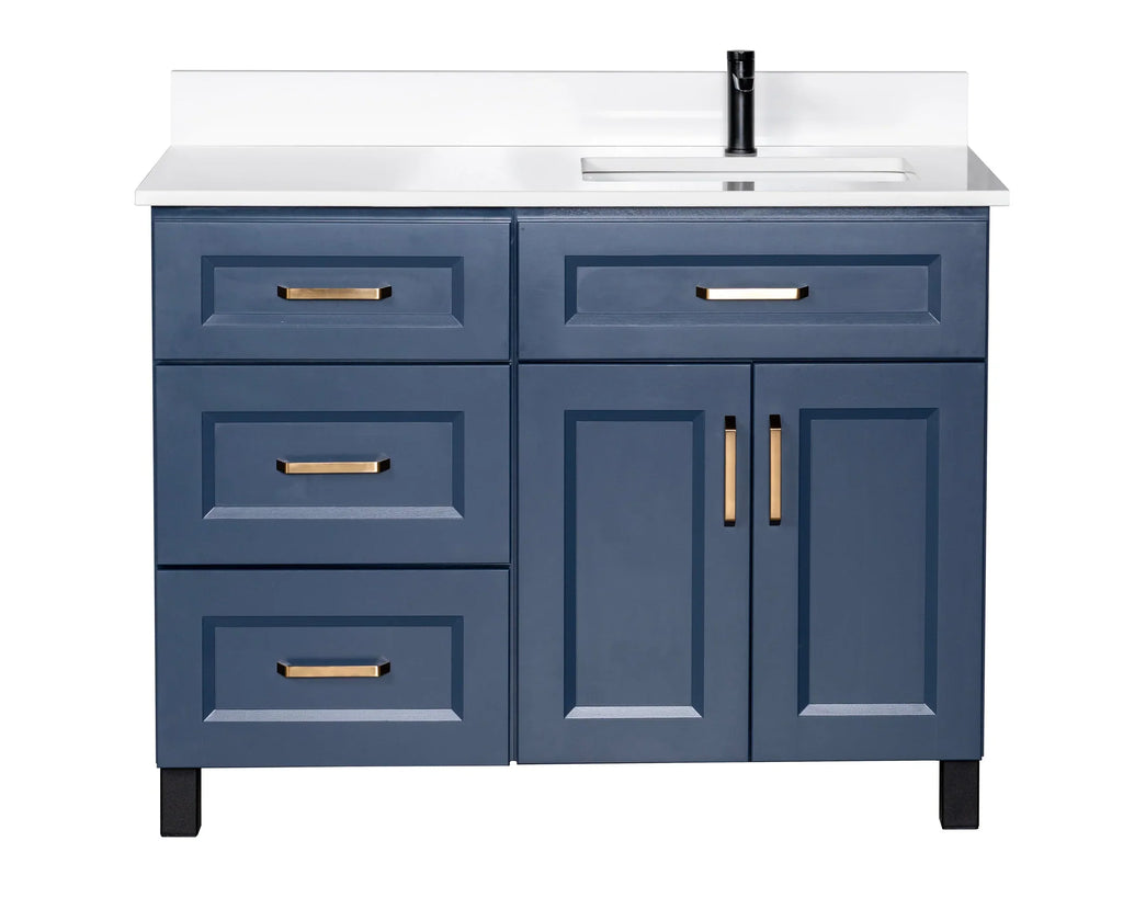 Offset Bathroom Vanity in Blue with Legs