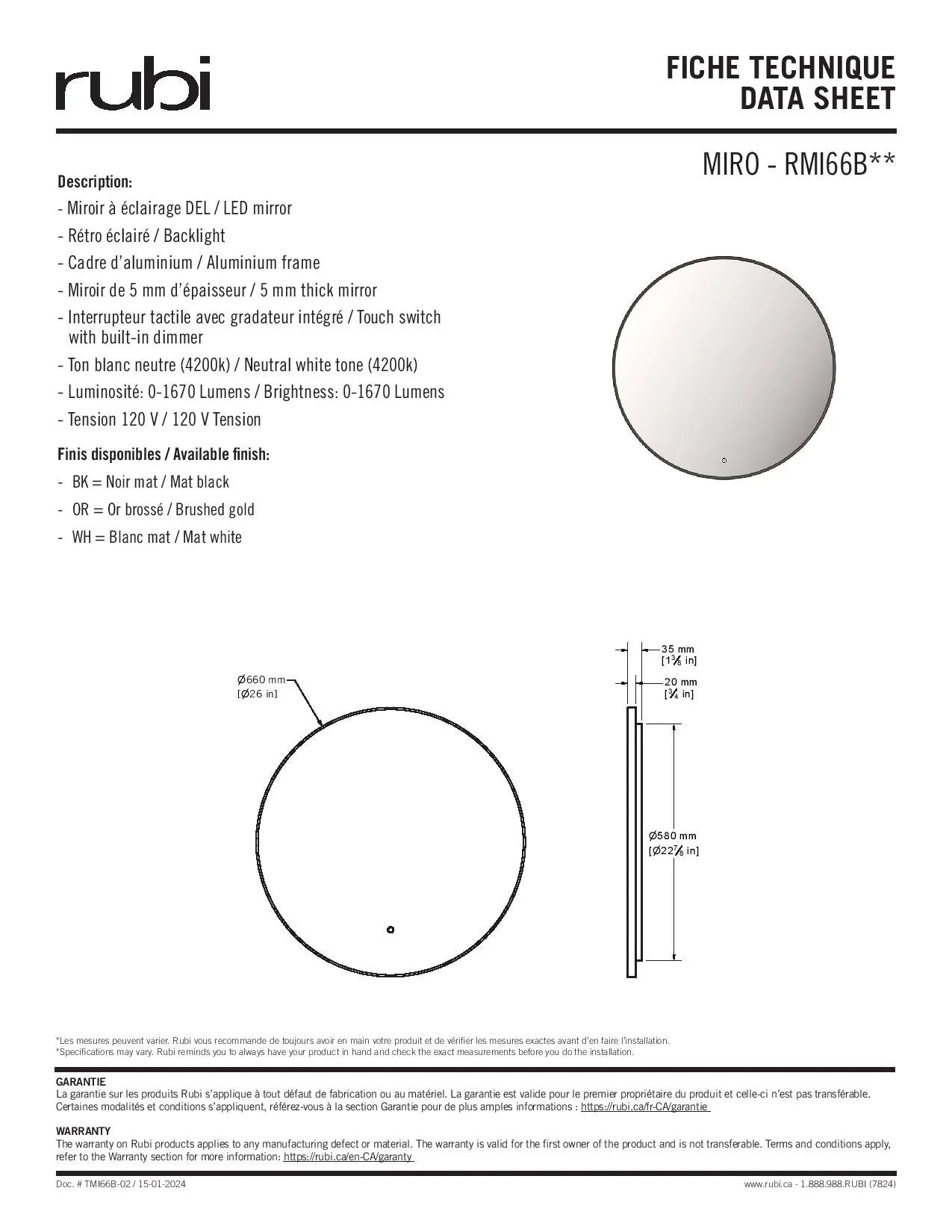 Miro Round Backlit LED Mirror with White Frame