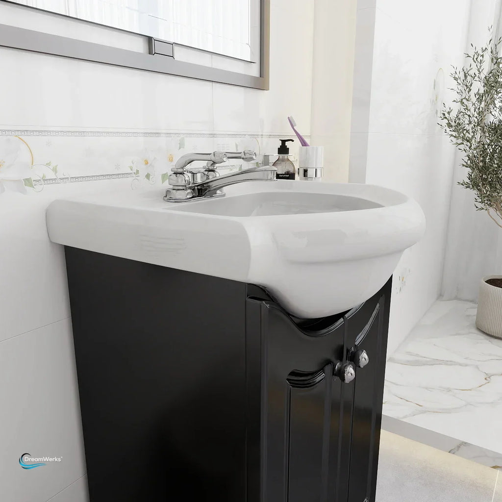 Semi-Contemporary Euro Vanity in Satin Black with Ceramic Vanity Top in White