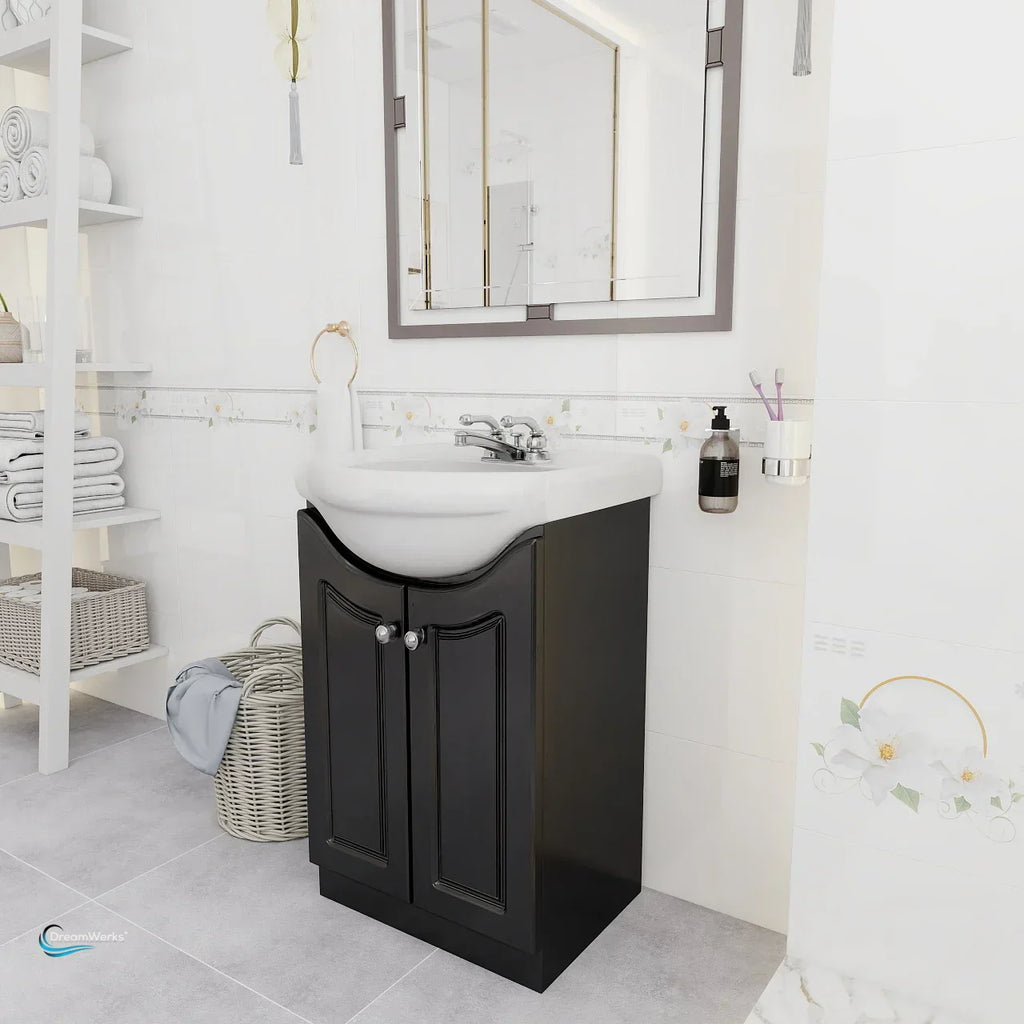 Semi-Contemporary Euro Vanity in Satin Black with Ceramic Vanity Top in White