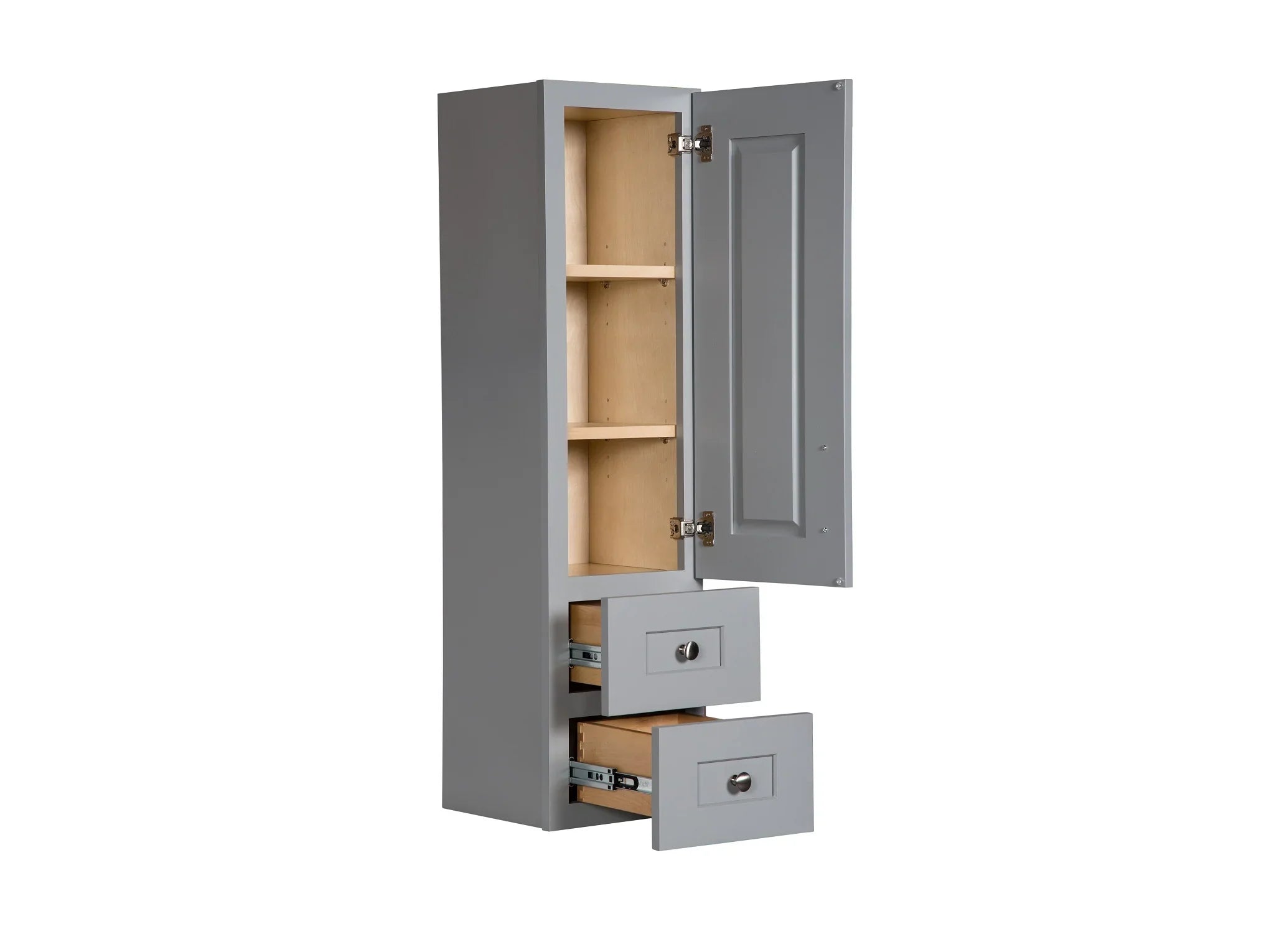 Grey Linen Cabinet with Wood Door