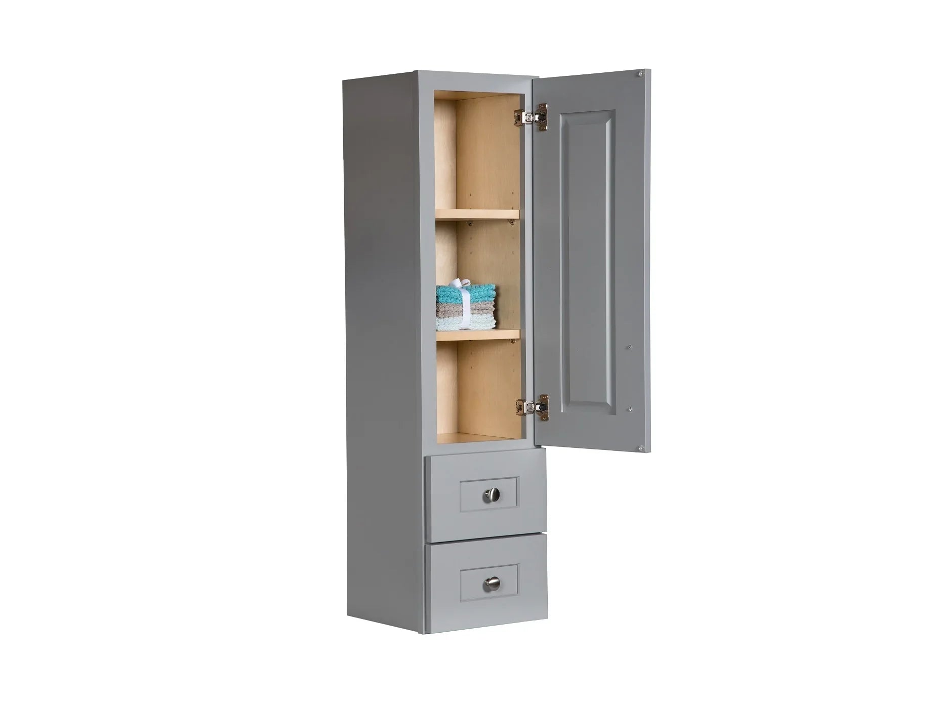Grey Linen Cabinet with Wood Door