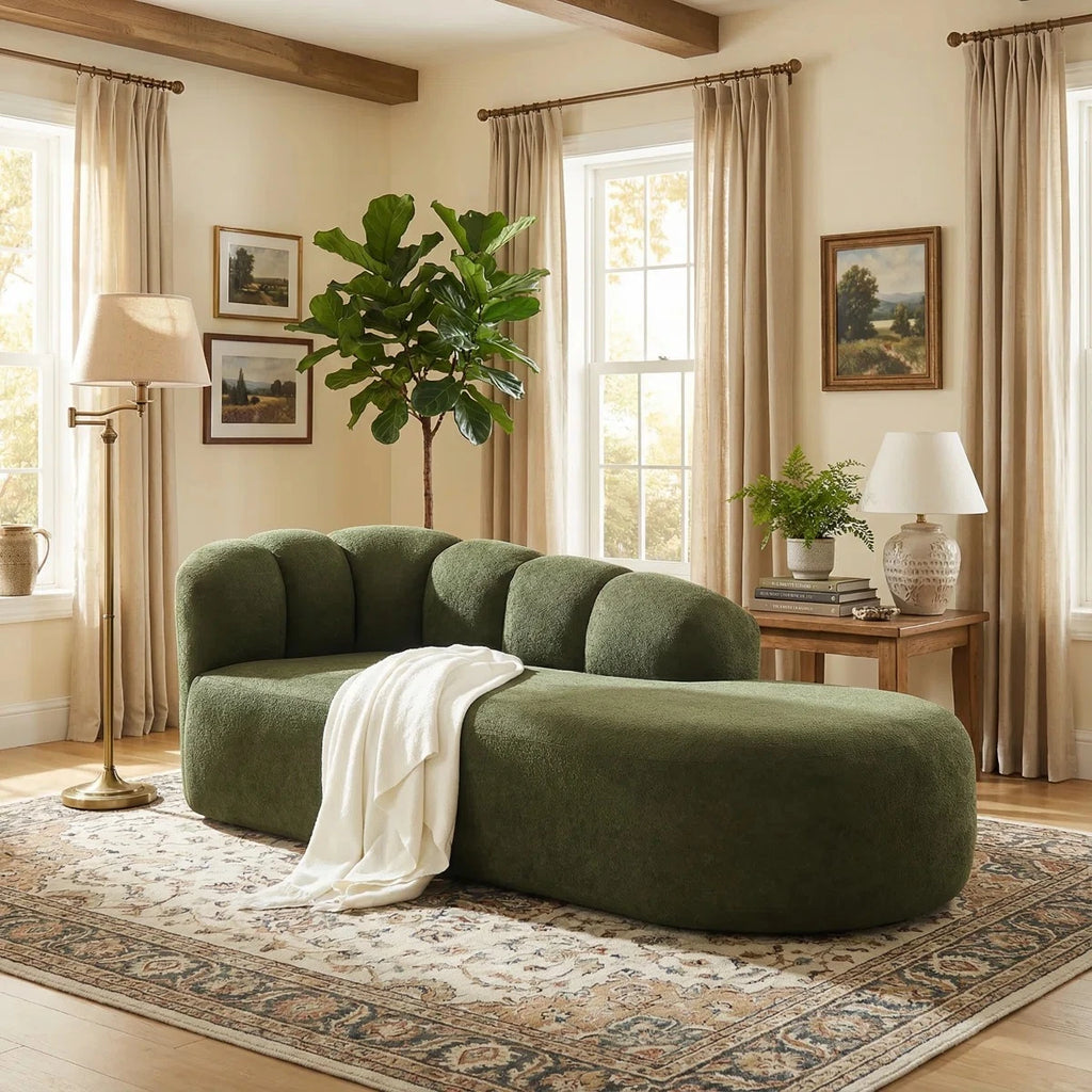 Olive Green Boucle Chaise Lounge